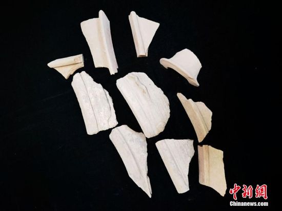 圖為靜寧縣賈河鄉(xiāng)竇坪村出土的彩陶片、紅陶片。 夏劍鋒 攝