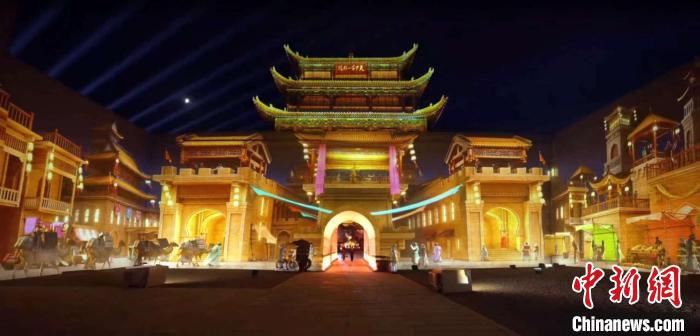 2024年7月15日，甘肅嘉峪關(guān)開啟“夜游”模式。圖為夜游燈光劇《天下嘉峪關(guān)》光影效果。(甘肅嘉峪關(guān)關(guān)城景區(qū)供圖)