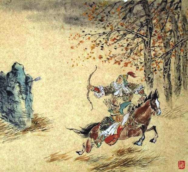 “林暗草驚風，將軍夜引弓。”畫作